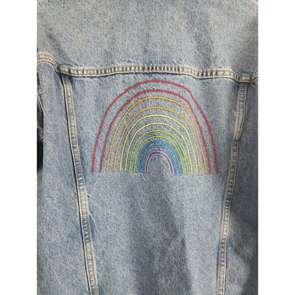 Old Navy Pride Denim Jean Jacket S Womens Boyfriend Blue Rainbow Button Front - Picture 12 of 12